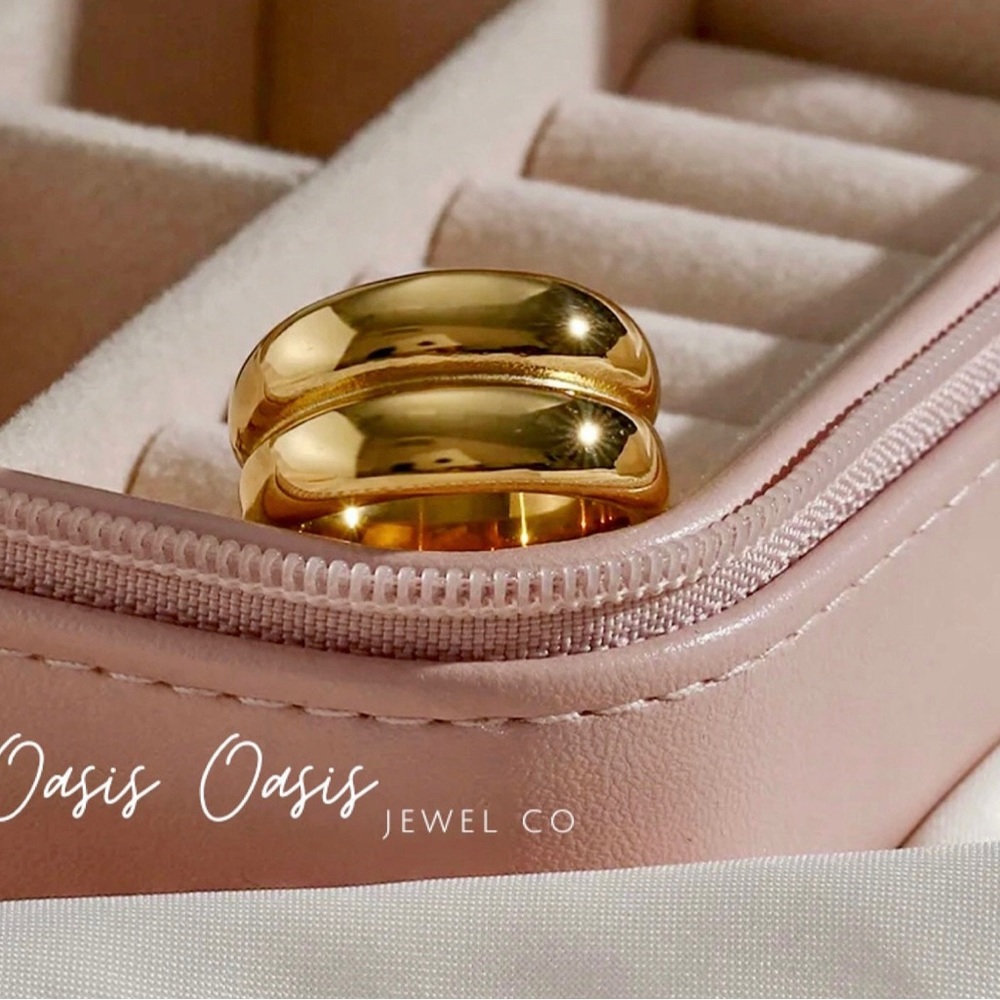 Chunky Geometric Bold Stylish Ring 18k Gold Plated Stainless Steel (Unisex)